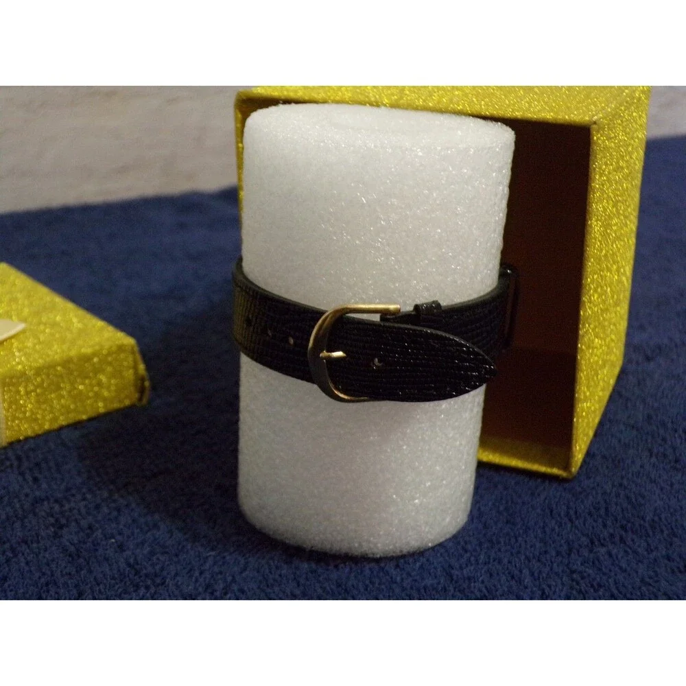 VTG‎ Men's Venezio Dress Classic Gold Tone White Black Leather Band In Gift Box